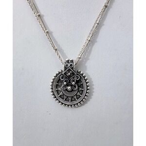 Vintage Satya Sterling Silver Mandela Sun Circle Pendant w/ Double Beaded Chain